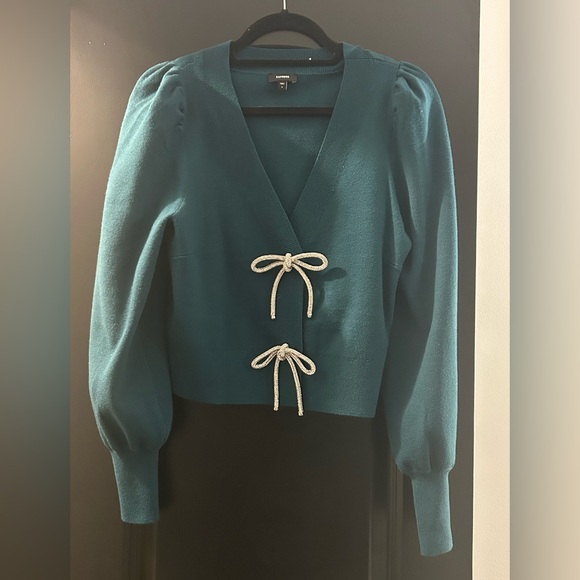 Teal Express Cardigan with Diamond Bow Snaps - Picture 1 of 4